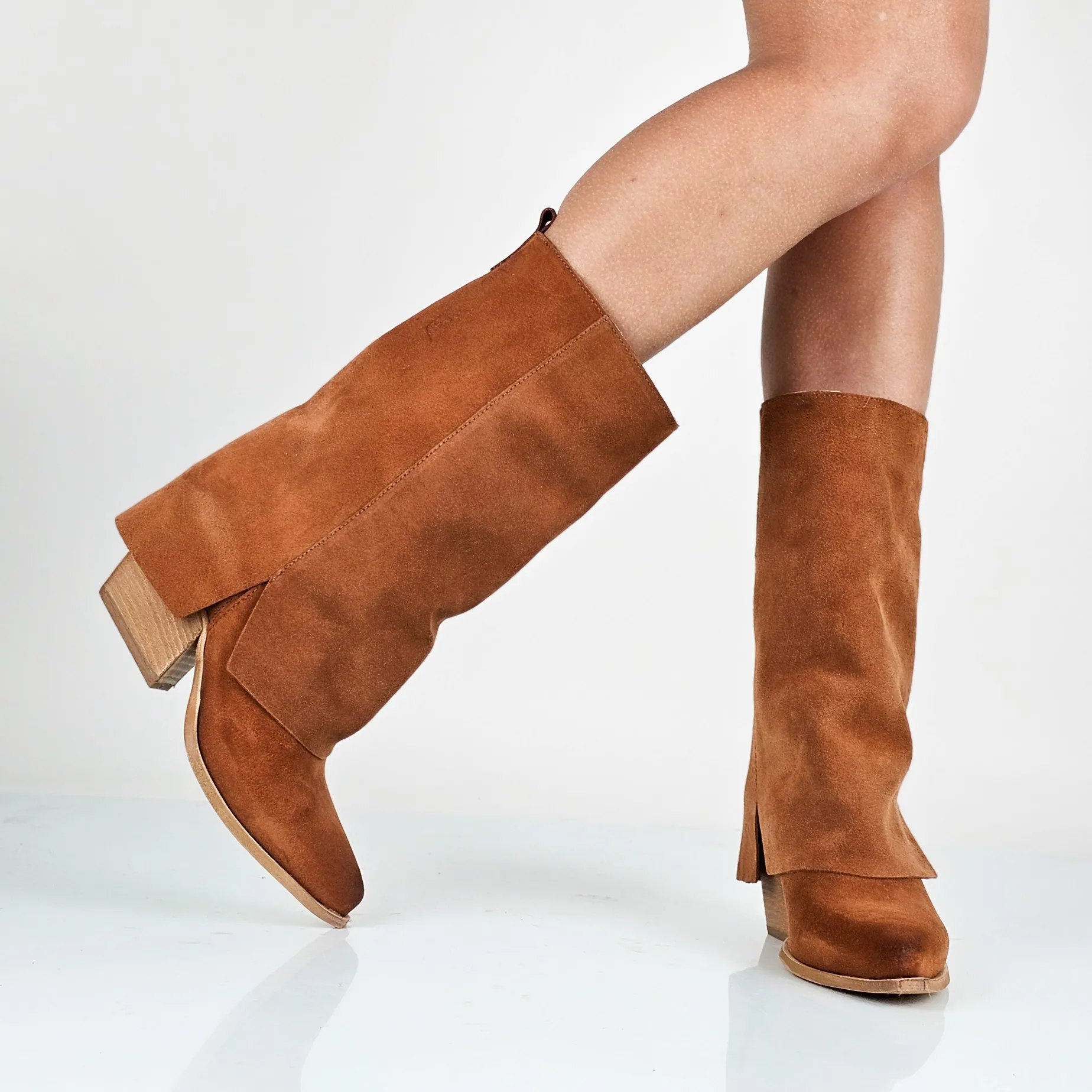Fanny - Stivali Con Gambale Risvoltato Vera Pelle Made In Italy