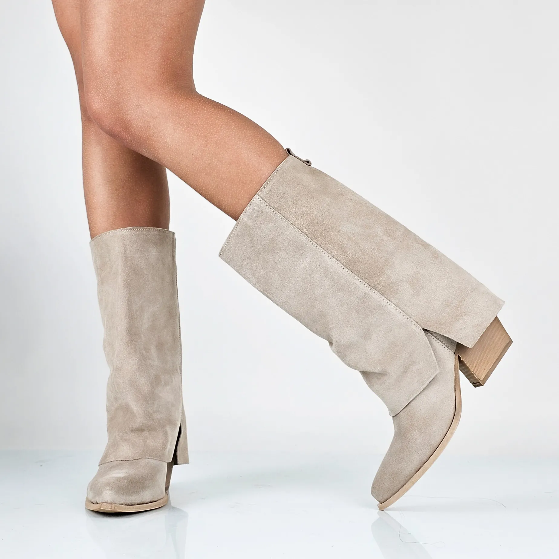 Fanny - Stivali Con Gambale Risvoltato Vera Pelle Made In Italy