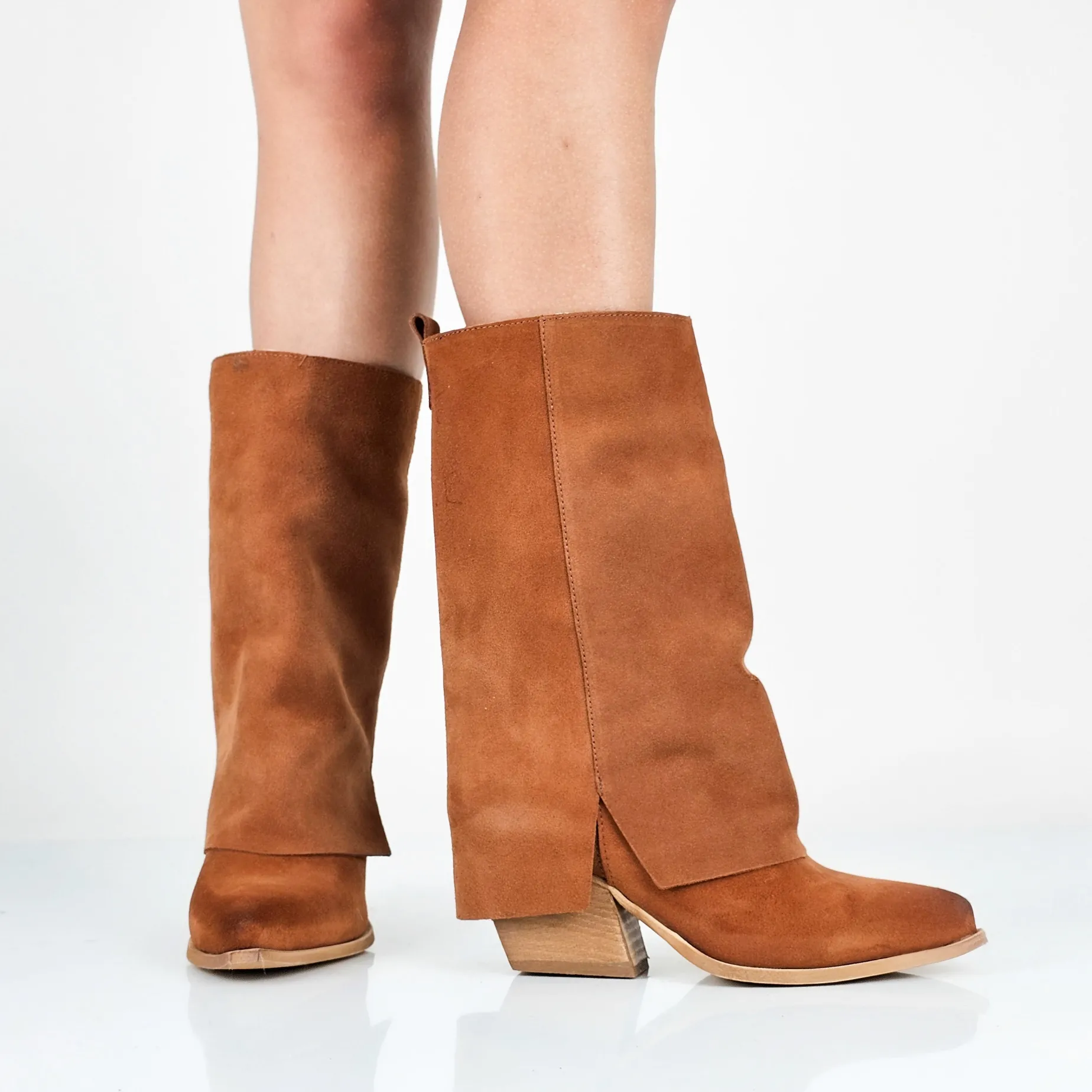 Fanny - Stivali Con Gambale Risvoltato Vera Pelle Made In Italy