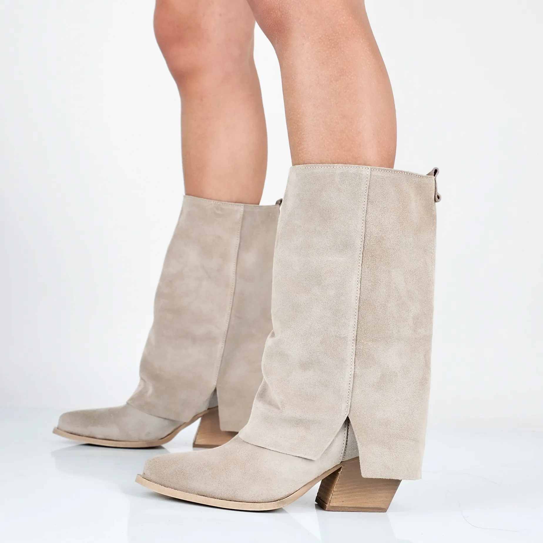 Fanny - Stivali Con Gambale Risvoltato Vera Pelle Made In Italy