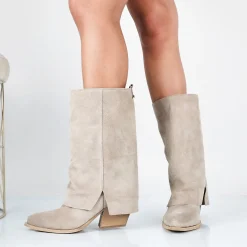 Fanny - Stivali Con Gambale Risvoltato Vera Pelle Made In Italy