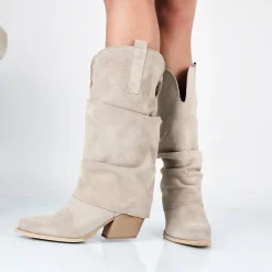 Laure - Stivali Con Gambale Risvoltato Vera Pelle Made In Italy