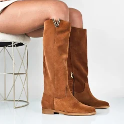 Natascia - Stivali Donna Con Zeppa Interna In Vero Camoscio Made In Italy