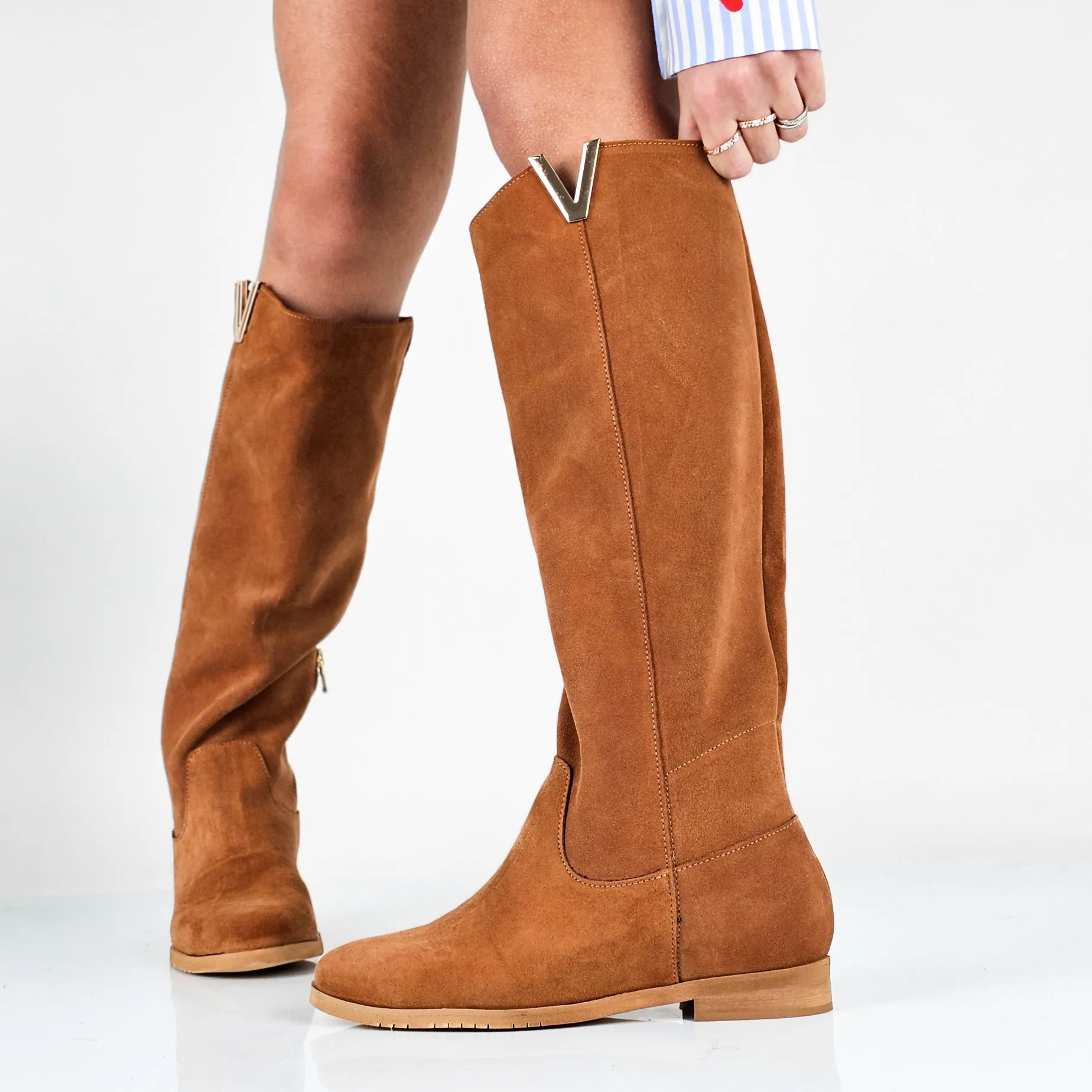 Natascia - Stivali Donna Con Zeppa Interna In Vero Camoscio Made In Italy