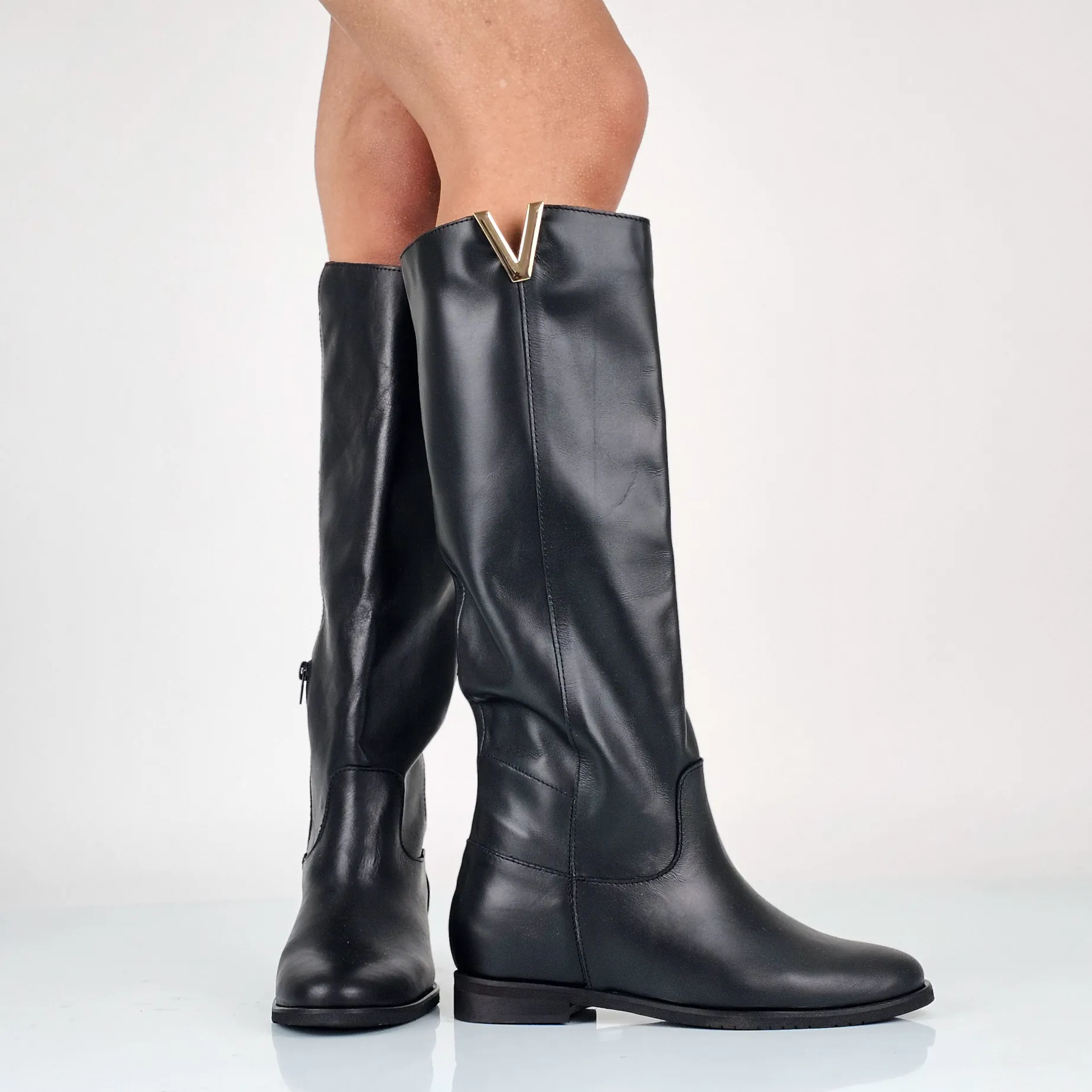 Natascia - Stivali Donna Con Zeppa Interna In Vera Pelle Made In Italy